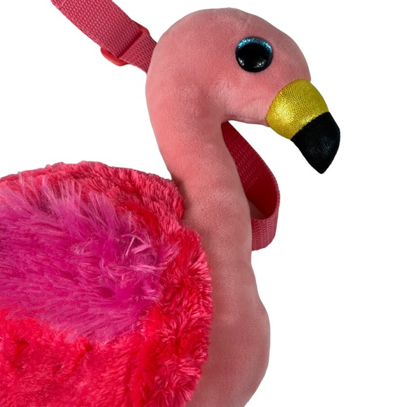 TY Gilda Flamingo Pink Plush Purse Shoulder-bag Groovy Inside Zipper Kitsch 10” - Picture 7 of 15